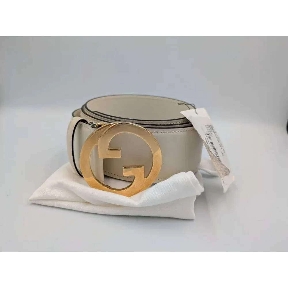 Gucci Women’s Blondie Ciny Interlocking Buckle Calfskin Belt Mystic White 100cm